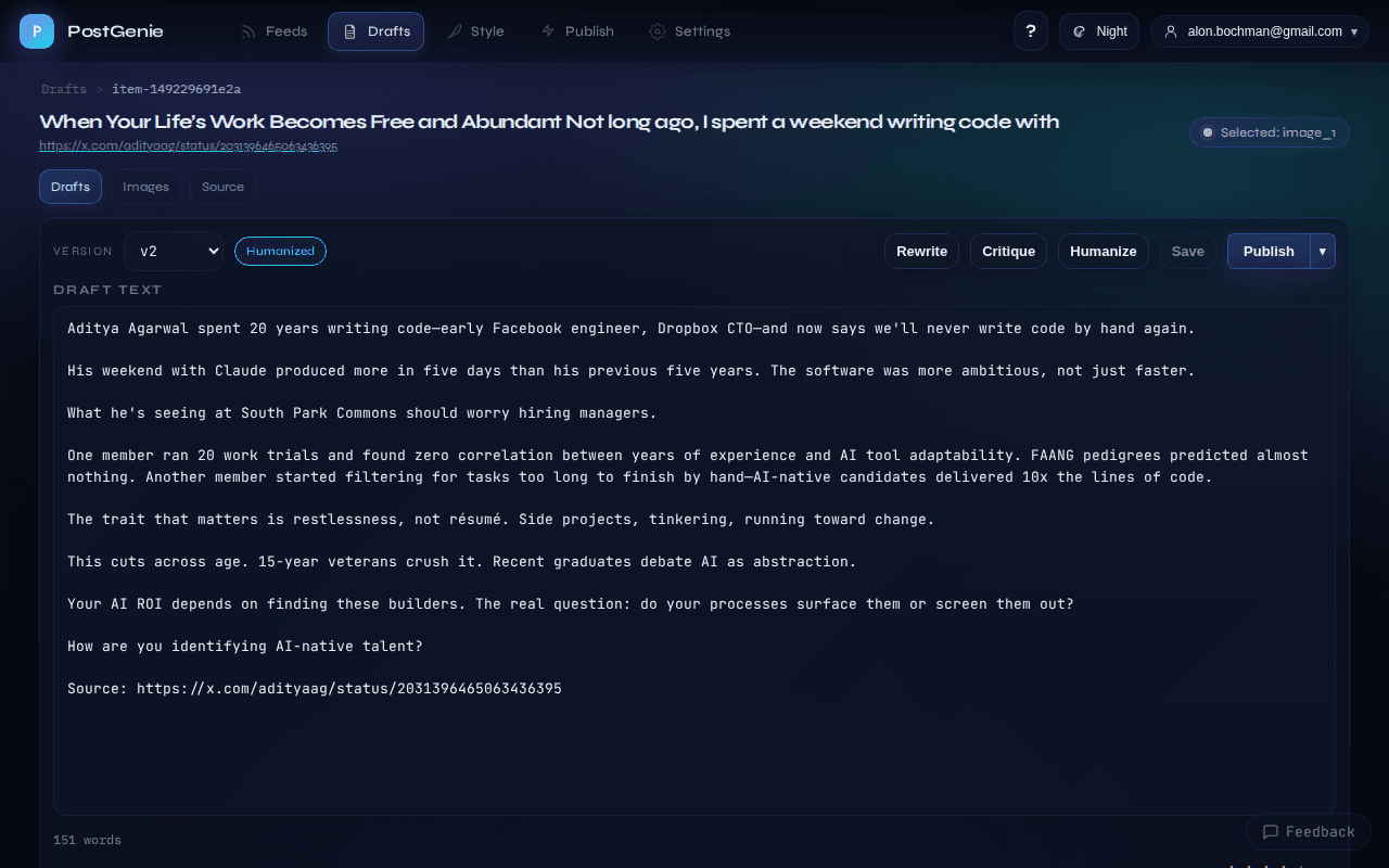 Generated draft with toolbar buttons